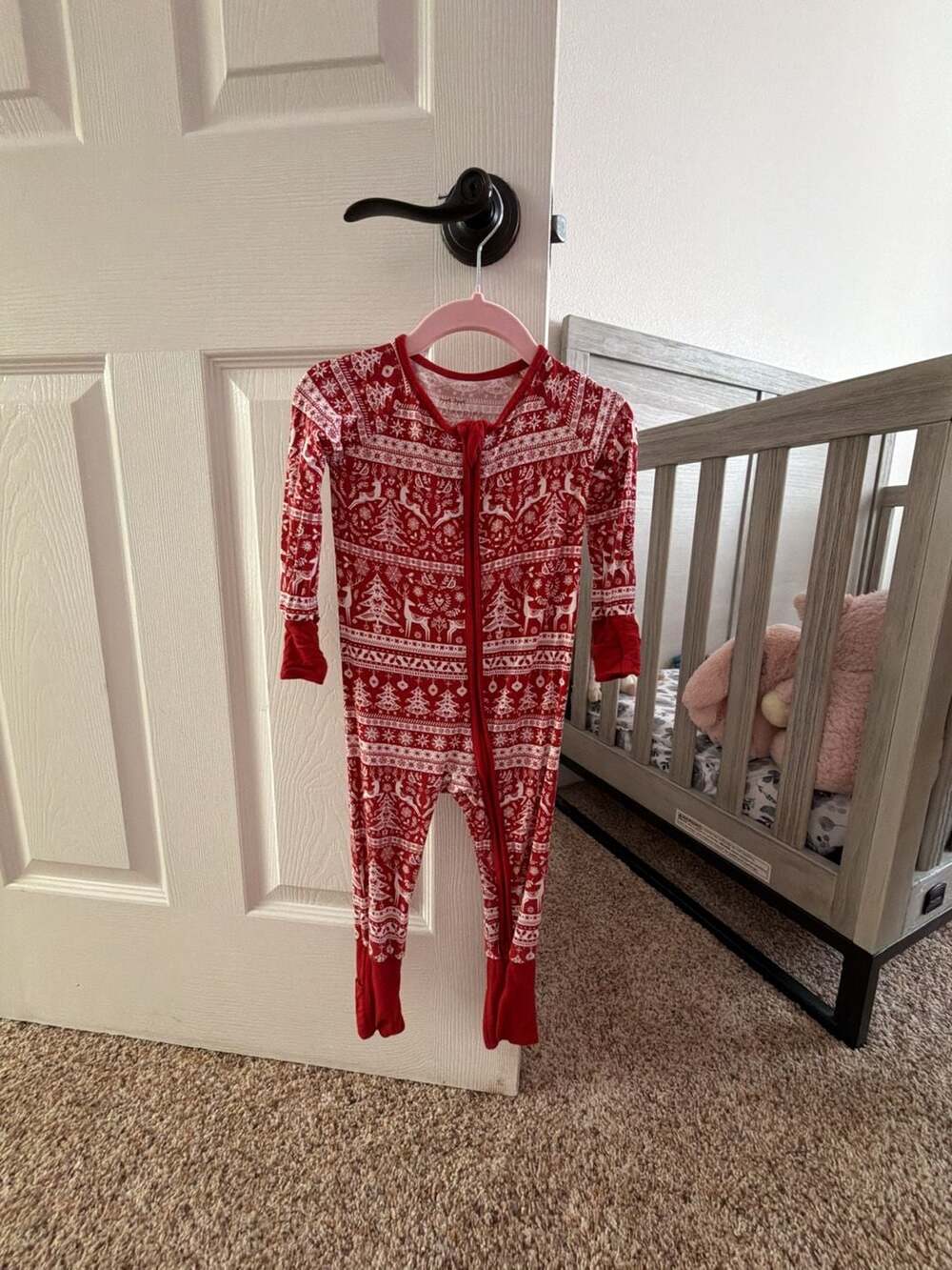 Little Sleepies Red Christmas Fair Isle Zippy Pajamas 6-12 Months